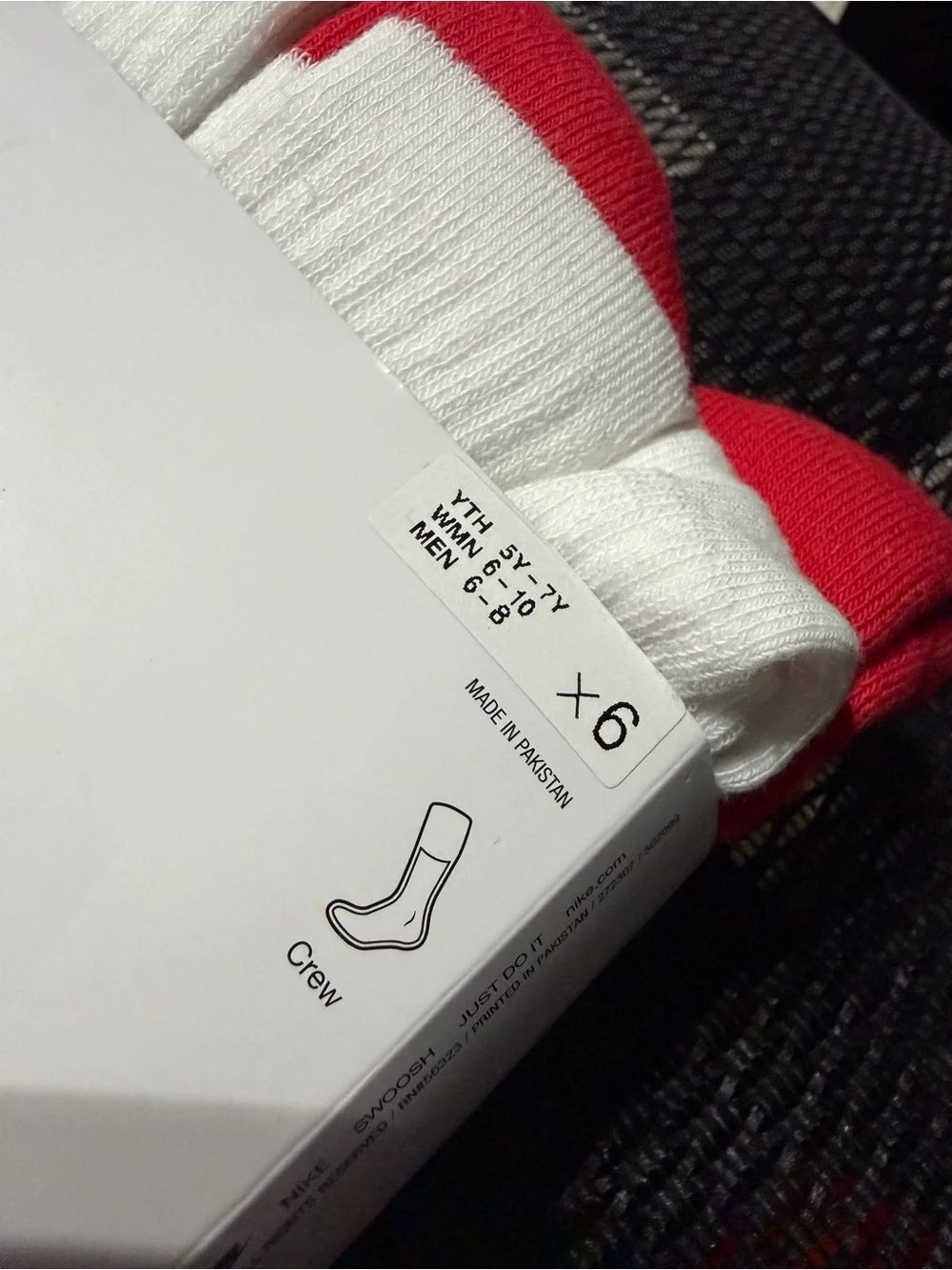 Nike White Crew Athletic Socks with Red Accents (6-Pack)